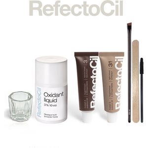 RefectoCil Volledige Kit - 2 stuks (nr. 3 Natuurbruin & nr. 3.1 Lichtbruin) + 100ml Oxidant + Dap en Dish + Wenkbrauwborstel & Penseel