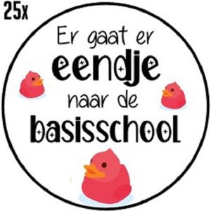 25x Roze Traktatiestickers - Er Gaat Er Eendje Naar De Basisschool - Sluitsticker Afscheid - Wensetiket - Traktatiesticker Verjaardag - Kinder Traktatie - Kinderdagverblijf - Peuterspeelzaal - Uitdeeltraktatie - Wensetiket- Rond - 40mm-Glossy sticker