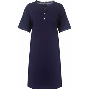 Medaillon Dames Nachthemd - Slaapkleedje - Katoen - Donker Blauw - Maat S
