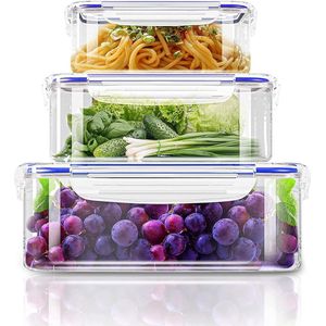 Set van 6 opbergcontainers met deksels (3 containers, 3 deksels) voedselopslagcontainers voor keukenopslag, BPA-vrije keukenorganizer (blauw)