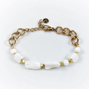 Dottilove Witte Natuursteen Armband Dames - RVS 14K Geelgoud Verguld - Schakelsarmband