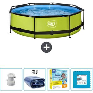 EXIT Rond Lime Frame Zwembad - 300 x 76 cm - Inclusief Pomp Solarzeil - Onderhoudspakket - Vloertegels - Nu extra voordelig