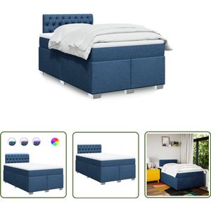 The Living Store Boxspring met matras stof blauw 120x200 cm - Boxspring - Led Lamp - Matras Topper - Pocketvering - Usb Aansluiting