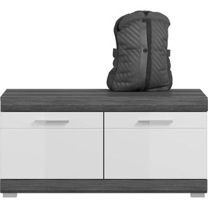 Scout Bench - Kledingkast - Kast - Houtmateriaal - Wit Hoogglans Front - Rookzilveren Body - 90cm x 44cm x 40cm