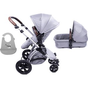 Blij'r Sam - Grijs - 2 in 1 Kinderwagen + Blij’r Bodi siliconen slabbetje