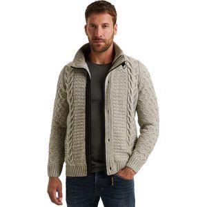 Zip Jacket - Lichtgrijs - Grofgebreid Vest - Rits- en Knoopsluiting