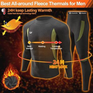 Thermisch Ondergoed Heren - Lange Mouwen en Lange Onderbroek - Fleece Gevoerd en Sneldrogend - Zwart L