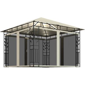vidaXL - Prieel - met - klamboe - LED-lichtslinger - 180 - g/m² - 3x3x2,73 - m - crème