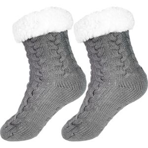 Huissokken Dames - Anti Slip Sokken - Fleece Sokken - Dikke Sokken - Fluffy Sokken - Slofsokken - Warme Sokken - Bedsokken - Gevoerde Sokken - Winter Sokken - Anti-slip - Grijs - SEVEND®