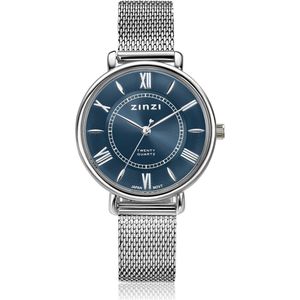 ZINZI Twenty horloge met oceaan blauwe wijzerplaat, stalen kast 34mm en stalen meshband ZIW2053
