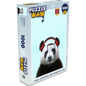 Puzzel Panda - Koptelefoon - Dier - Muzieknoten - Rood - Legpuzzel - Puzzel 1000 stukjes volwassenen