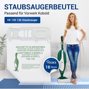VIOKS Stofzuigerzak SET 18x vervanging voor Vorwerk Kobold 135 stofzuigerzakken - Vorwerk stofzuigerzakken 135 VK 136 VK - Vacuum Bags voor Vorwerk stofzuiger - Accessoires voor stofzuiger met zak