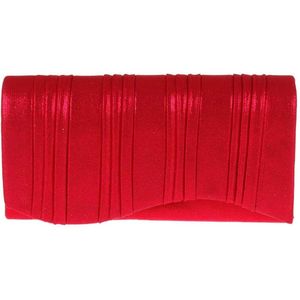 Avondtasje/Gala - Glimmend Warm Helder Rood Plisse - Envelopmodel Golf - Magneetsluiting & Schouderketting - 20,5x5,5x10cm