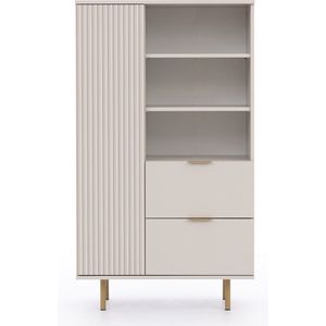 Nubia R1D2SZ - boekenkast met planken en lades - dressoir - 80 x 41 cm, hoogte 140 cm - hoge poten - MDF fronten - kleur kasjmier - beige