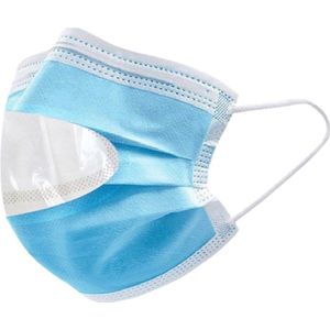 Mondmasker met transparant venster, merk Segetex, kleur blauw, 50 stuks