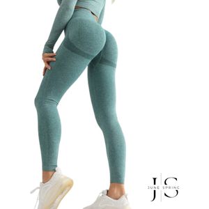 June Spring Sportlegging - Maat L/Large - Kleur: Mintgroen - Sportbroek voor Vrouwen - Accentueert de Billen - High-Waist - Dames Sportlegging - Fitness Legging - Yogapants - Hoge Kwaliteit Sportlegging