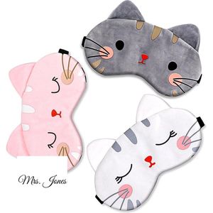 Mrs. Jones Schattig Slaapoogmasker 3 Stuks Cartoon Schattige Kat Zacht Pluche Oogmasker - Nachtslaapmasker Dutje Oogmasker voor Mannen Dames en Kinderen .