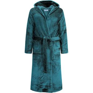 Unisex Badjas Extra Lang met Capuchon en Ceintuur - Superzacht Fleece - Heren Dames - Teal Groen - Maat S/M - 8210