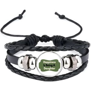 Akyol - happiness is being a daughter armband zwart - Dochter - de liefste dochter - verjaardag - cadeautje voor dochter - dochter artikelen - kado - geschenk