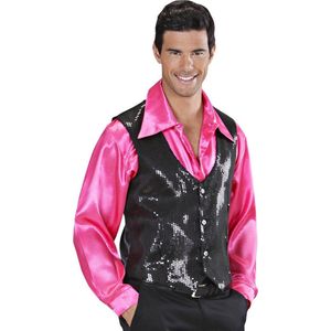 Widmann - Dans & Entertainment Kostuum - Showmaster Pailletten Vest Zwart Man - Zwart - XL - Carnavalskleding - Verkleedkleding