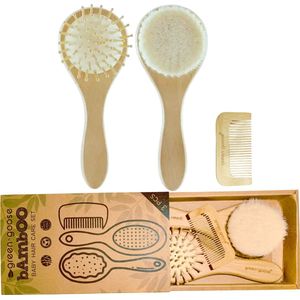 Baby Haarborstel - Voor Jongen of Meisje – Set van 3 - Borstel Voor Baby – Haarkam voor Baby - Van Beukenhout – Natuurlijk Geitenhaar - Baby cadeau – Baby kam – Baby borstel Set – Houten Borstel