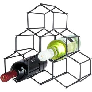 SMH LINE® Hexagon Wijnrek - 6 Flessen - Drankkast - Wijnrekken - Wijnrek staand - Wijnrek Metaal 25x19x26 cm (lxbxh) - Zwart
