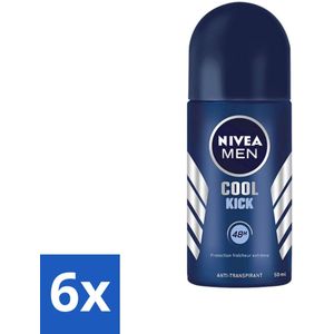 6 x Nivea - Cool Kick - Mannen Rollerdeodorant - 48 Uur Lang Werkend - 50 ml - NIVEA MEN Deodorant - Anti-transpirant - 48 Uur Bescherming - Cool Kick - Deodorant Roller