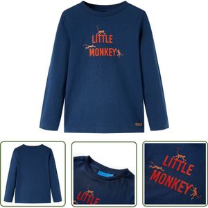 vidaXL Lang Mouwen - Kinderhemd - Kindershirt met lange mouwen 140 marineblauw - Meisjes Hemd - Jongens Hemd - Blauwe Kleding