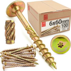 LUN FIX - Plaatschroef 06x060/50 T30 100 stuks - voor het bevestigen van houten constructies - 100 stuks