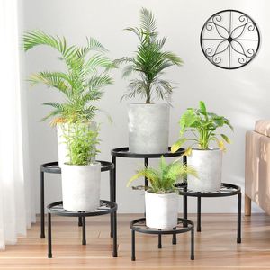 Plant standaard Set van 5 metalen plantenstandaards - zware plantenstandaards - meerdere planten - roestwerende ijzeren plantenpotplank - decoratieve plantenstandaards - thuis binnen en buiten - zwart