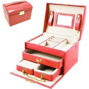 Sieradenkistje met 3 Niveaus en Draagbaar Mini-juwelendoosje voor Reizen - Kunstleer en Fluweelachtige Voering - Oorbellen Ringen Armbanden Halskettingen Gespen - Sleutels