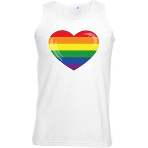 Gay pride singlet shirt/ tanktop met Regenboog vlag in hart wit heren XL