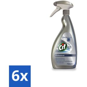 Cif Pro Formula RVS Reiniger - Spray - Voor Roestvrij Staal - Glansherstellend - 750 ml - Voordeelverpakking - 6 stuks
