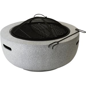 NATURN LIVING Grijze Ronde Vuurschaal met Grill en Vonken Koepel - ø 60 x 34 cm - Outdoor Vuurkorf - Open haard - Houtkachel - Vrijstaande Haard - Kachel - Sfeerhaard - Buitenhaard - Barbecue - Vaderdag Cadeau Geschenk - Vaderdag Cadeaupakket - Grijs