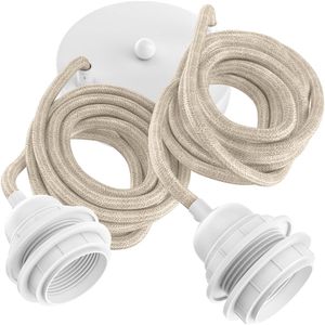 Hanglamp Met 2 Bollen - 2,5m Linnen Snoer - Kroonluchter Voor Woonkamer, Keuken, Slaapkamer