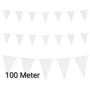 100 meter Wit Vlaggenlijn Versiering - 10 stuks- WK 2022 -Huwelijk- Communie - Slingers - Plastic- Halloween- Verjaardag- Koningsdag