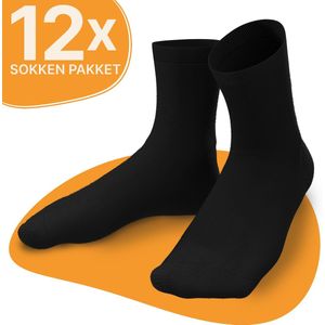 VOLQU® - BAS - 12 Paar - Premium Katoen Normale Sokken - Sokken Heren - Sokken Dames - Maat 39 42 - Zwart Sokken