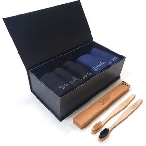 Comfortabel & Zijdezacht Bamboo Basics Giftpack Sokken Beau (5-pack) - Zwart en Navy + 2 bamboe tandenborstels - 35-40