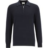 Profuomo heren trui lyocellmengsel, slim fit gebreide polo lange mouw, donkerblauw