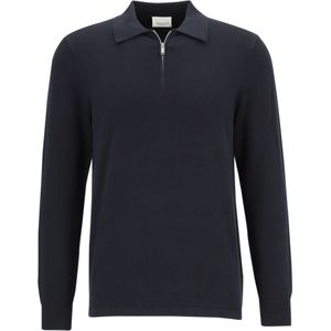 Profuomo heren trui lyocellmengsel, slim fit gebreide polo lange mouw, donkerblauw