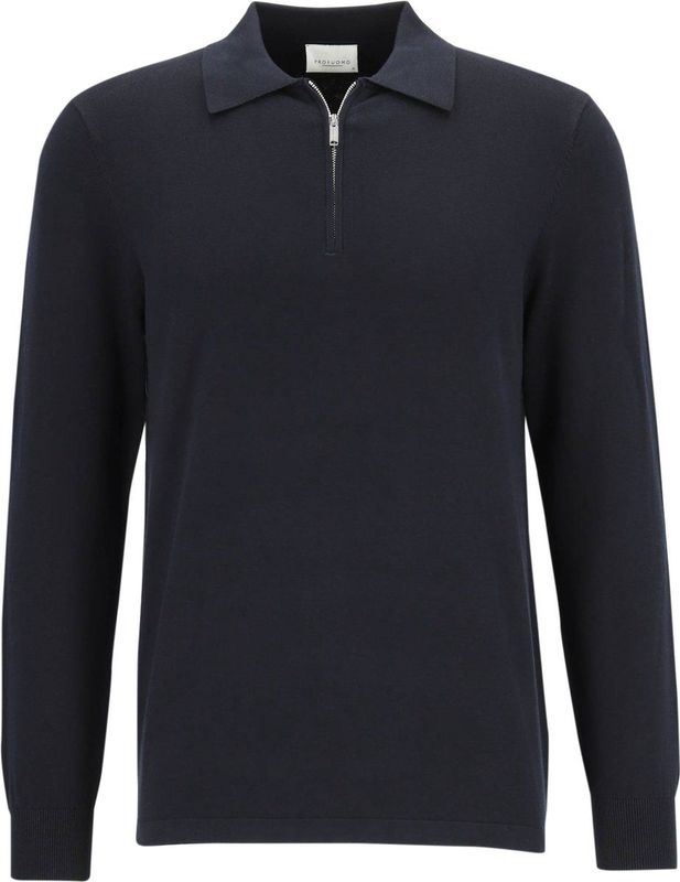 Profuomo heren trui lyocellmengsel, slim fit gebreide polo lange mouw, donkerblauw