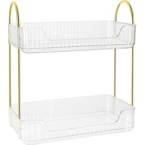 Make-up organizer, 2 lagen, rechthoekige cosmetica-organizer, make-uptafel, organizer, badkamerorganizer, parfumorganizer, multifunctionele cosmetica-opslag (transparant)