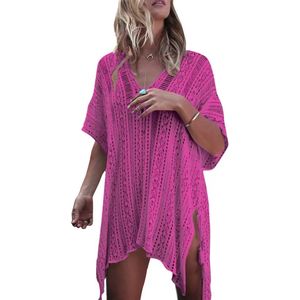 ASTRADAVI Pareo Jurk - Sarong Dress Beachwear -Korte strandkleding Jurk voor Dames met Haakwerk - Roze Fuchsia