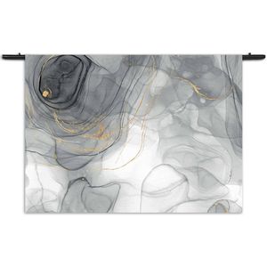 Mezo Wandkleed Abstract Marmer Look Grijs met Goud 01 Rechthoek Horizontaal XL (105 X 150 CM) - Wandkleden - Met roedes