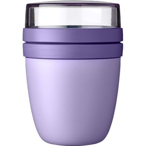 Lunchpot Mini Ellipse, praktische yoghurtbeker en mueslibeker, onderverdeling voor yoghurt en muesli, geschikt voor vriezer, magnetron en vaatwasser, 300 ml + 120 ml, Vivid Lilac