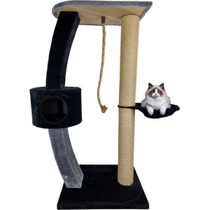 Topmast Krabpaal Moondream - Grijs & Zwart - 60 x 50 x 125 cm - Met Kattenhuis, Hangmat & Krabplank - Krabpaal voor Grote Katten
