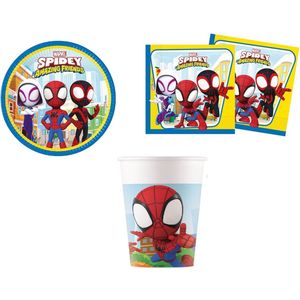 Spidey & Friends - Spiderman - Feestpakket - Kinderfeest - Voordeelpakket - Bekers - Bordjes - Servetten.