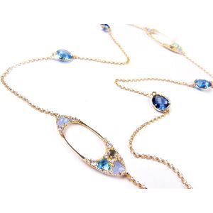 Zilveren collier halsketting geel goud verguld Model Magic Stardust Small gezet met gekleurde stenen blauw, turkoois