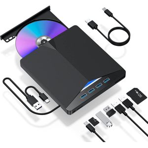 Taajirun - Externe cd dvd speler en brander-USB 3.0-Draagbare 7-in-1 CD-ROM DVD-drive-Geschikt voor laptops, desktops, Windows 11/10/8/7, Linux, Mac OS