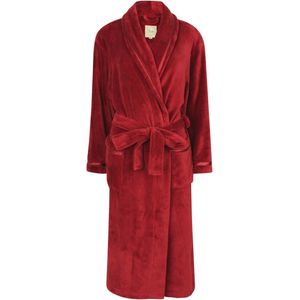 Dames Fleece Badjas in Bordeauxtint met Strikdetails